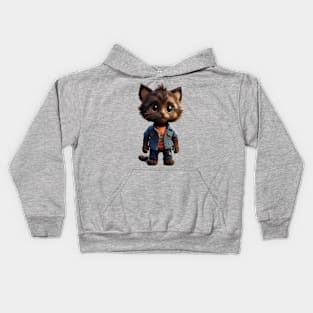 The cutest tortoiseshell kitten in jeans outfit Kids Hoodie